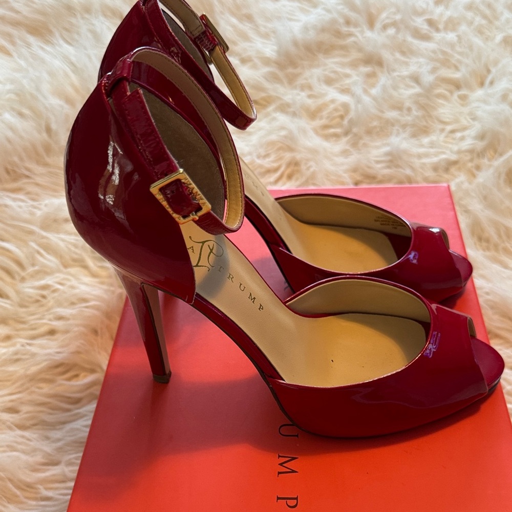 Ivanka Trump Glossy Red Peep-Toe Heels - Picture 2 of 5